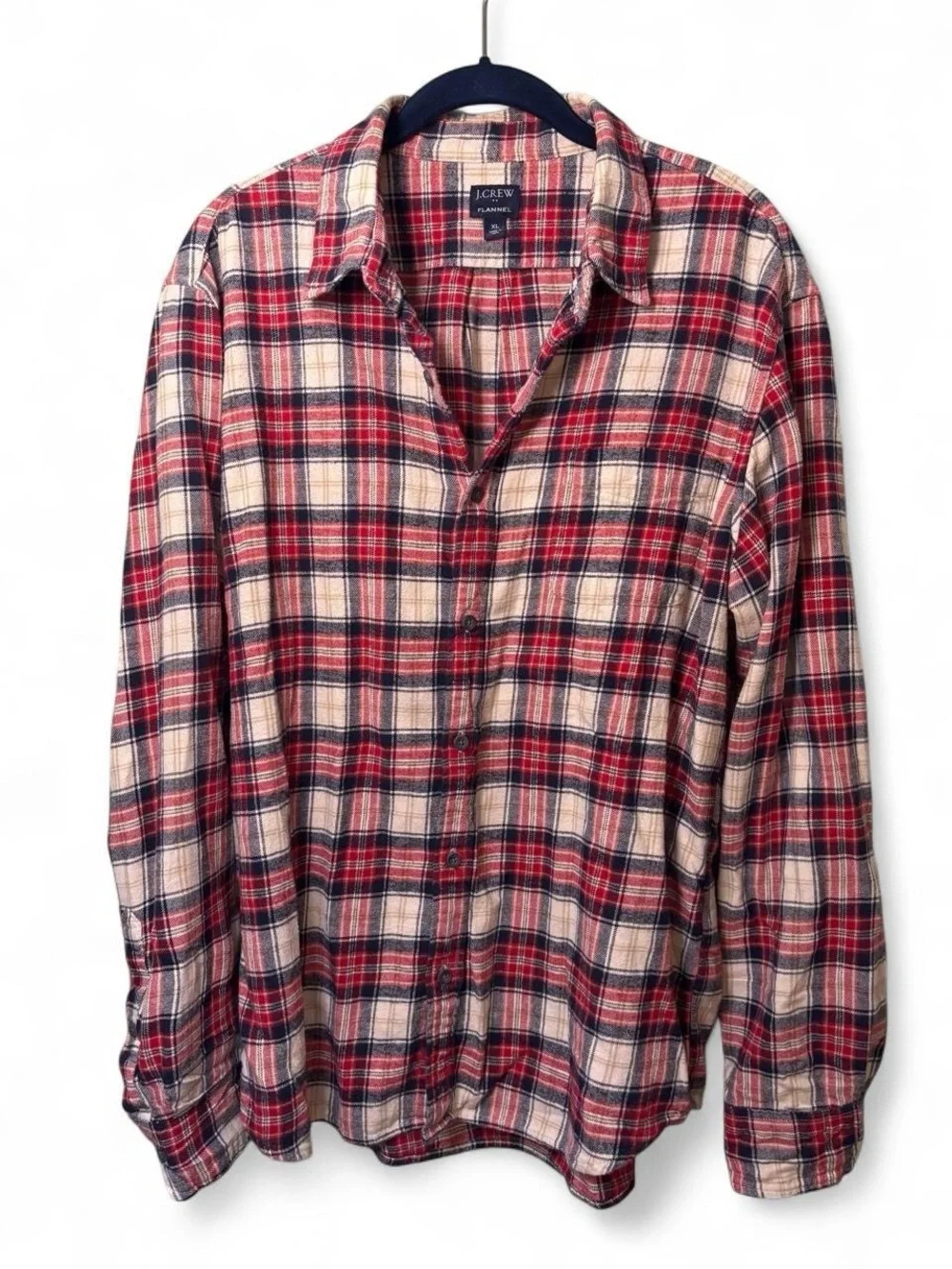 J.Crew Oversized Plaid Flannel Shirt - Red & Cream (XL)